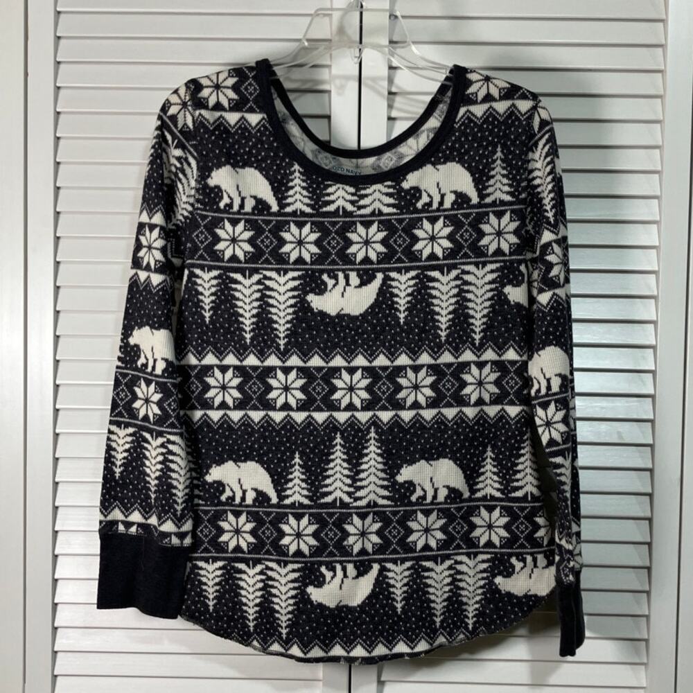 Old Navy Winter Themed Thermal-Knit Long Sleeve Top L